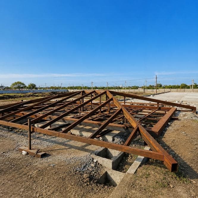 Structural steel canopy under construction