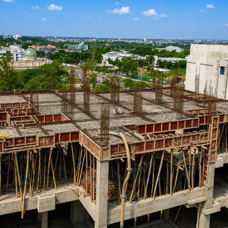 Superstructure framing over the city skyline
