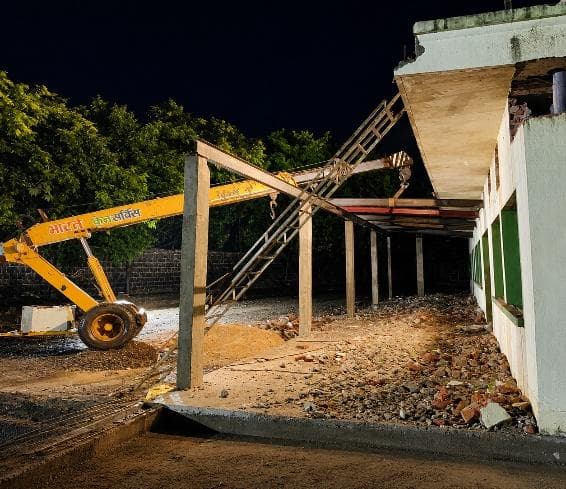Parking shed structure at night