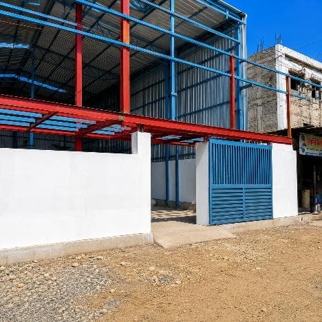Red-painted steel frame